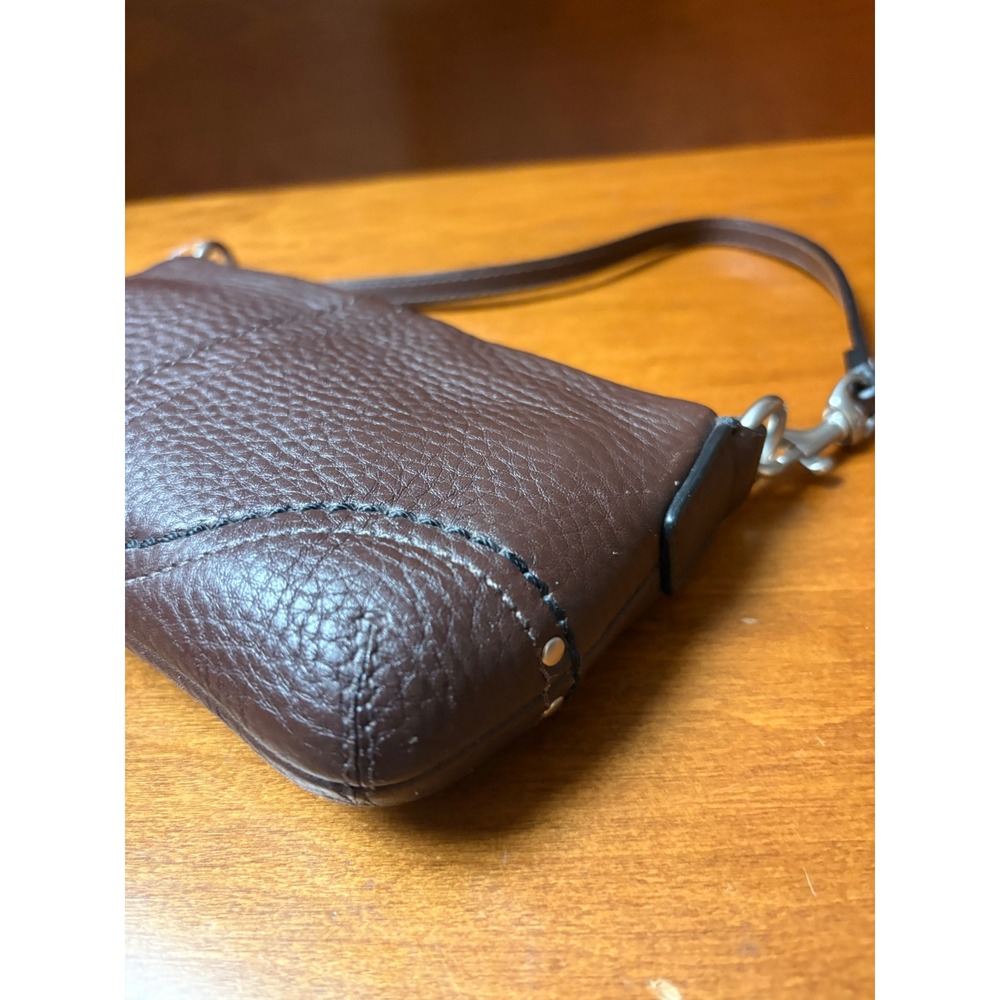 Coach Brown Pebbled Leather Mini Baguette Wristlet Silver Hardware NWT - Picture 5 of 8